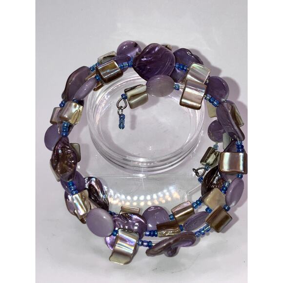 Purple South Seas Baroque Pearls Beaded Memory Wire Bracelet! - Picture 10 of 12